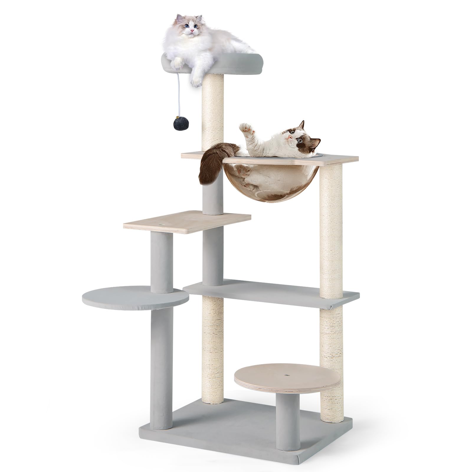 Arbre à chat moderne Tangkula, tour à chat multi-niveaux de 112 cm avec perchoir supérieur rembourré et amovible